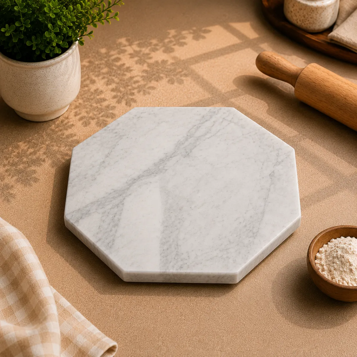 Marble Kitchen Piri - White Octagon Shape