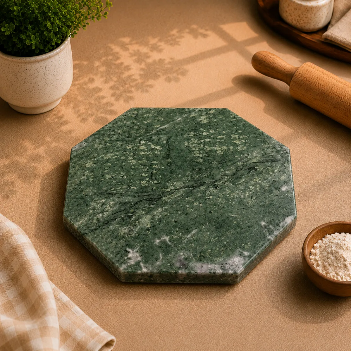 Marble Kitchen Piri - Emerald Green Octagon Shape