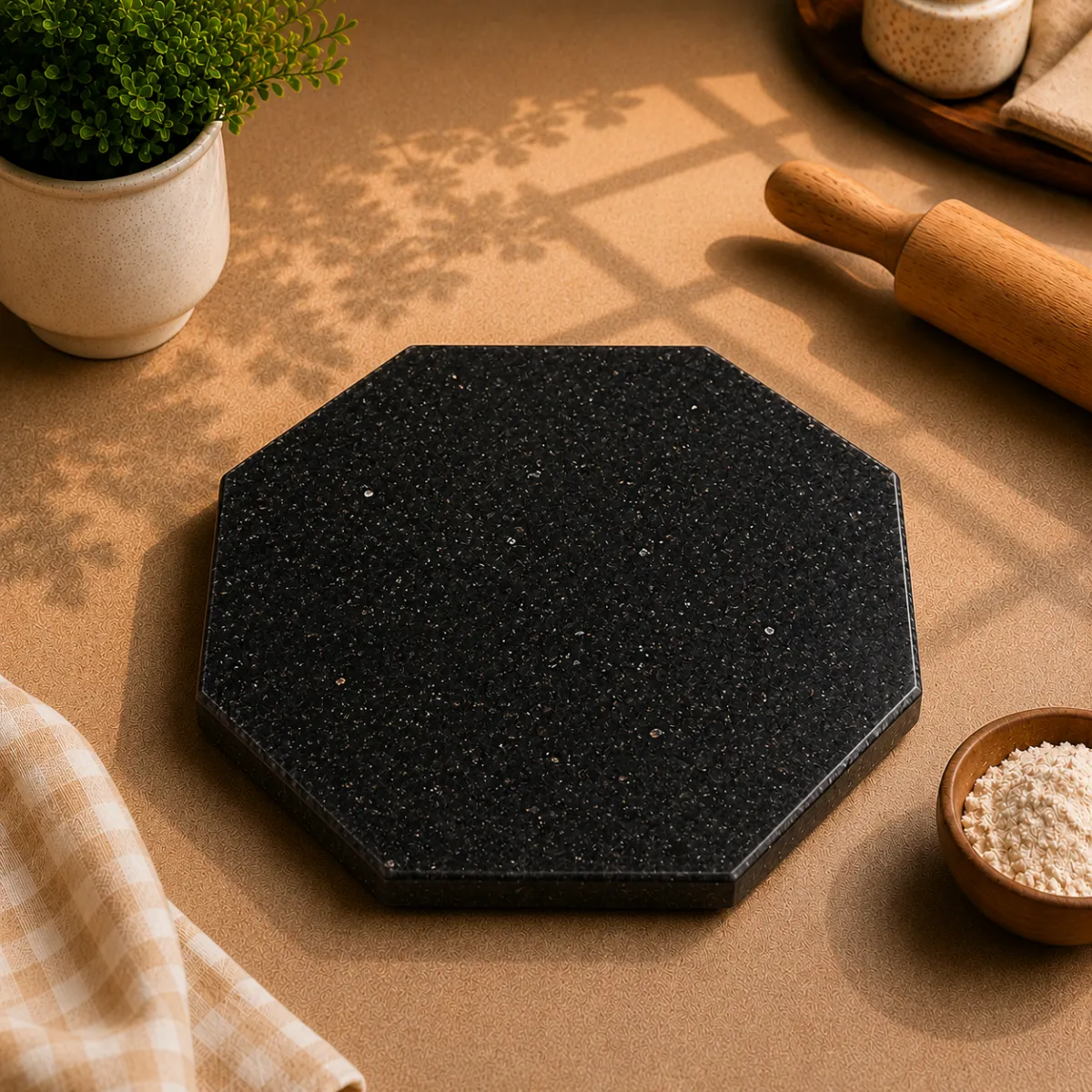 Marble Kitchen Piri - Black Octagon Shape