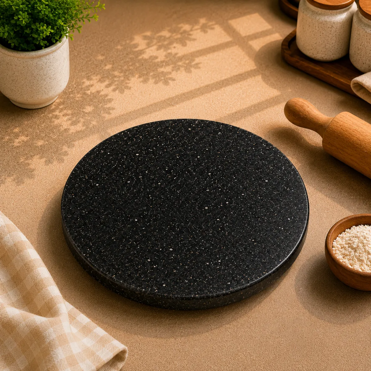 Marble Kitchen Piri/Chakla (Black Round )